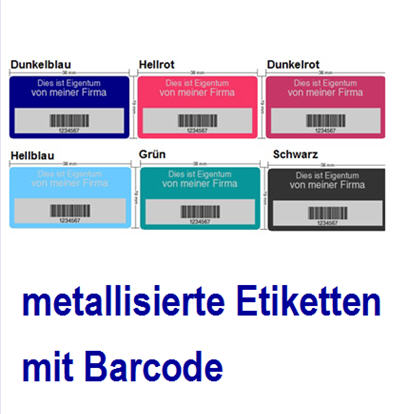metallisierte Eketten mit Barcode fr Inventar Inventaretikett, Barcode, Code39, EAN, Strichcode Sicherheitsetiketten