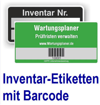   Individuelle Inventar-Etiketten. Hier auch in kleinen Mengen! mit Wunschtext Firmenlogo .; Nummerierung.; und Barcode.;