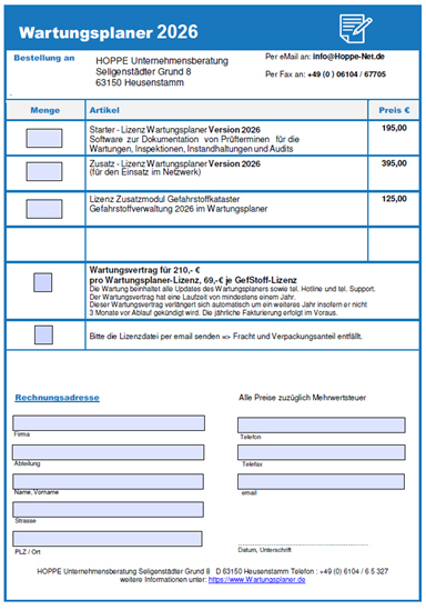 Bestellformular Pr�f- und Wartungsmanager als PDF