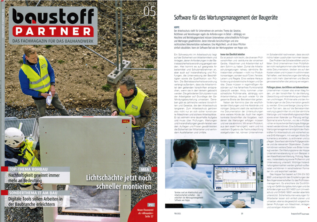 Baustoff Partner / 05-21 SBM Verag GmbH, Software f�r das Wartungsmanagement der Bauger�te