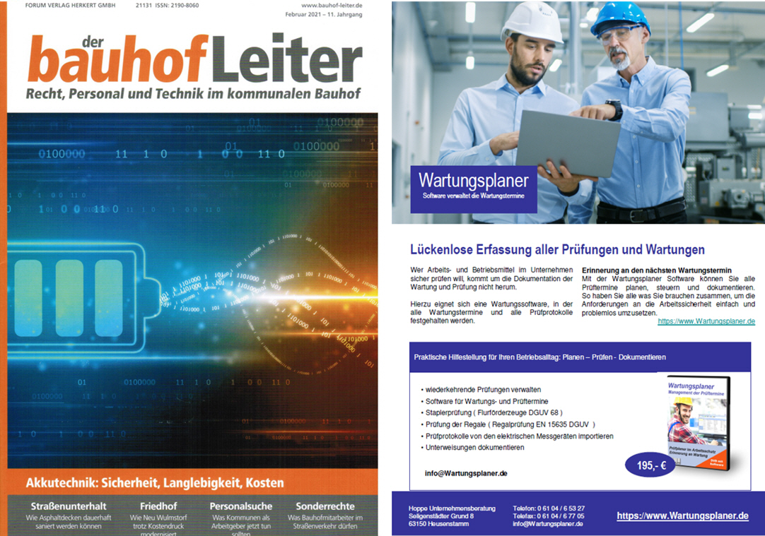 Der Bauhofleiter / 02-21 Forum Verlag Herkert GmbH, Pr�f- und Wartungsplaner - L�ckenlose Erfassung aller Pr�fungen und Wartunge