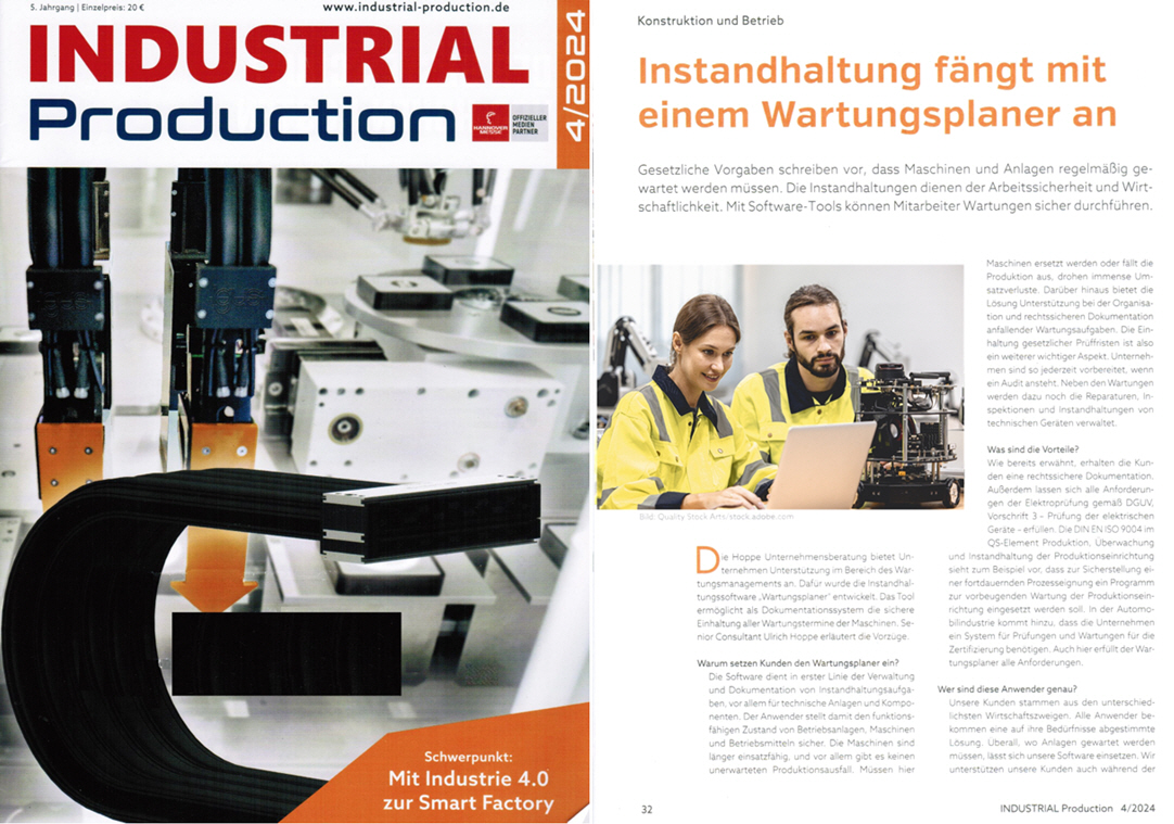 Industrial Production  April/24 - WEKA business Medien GmbH. Instandhaltung f�ngt mit einem Wartungsplaner an