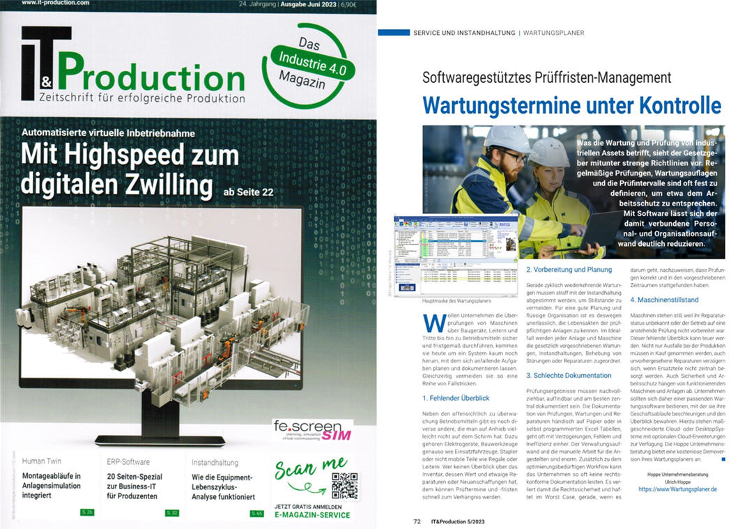 IT & Production, Zeitschrift f�r erfolgreiche Produktion - TeDo Verlag GmbH Wartungstermine unter Kontrolle
