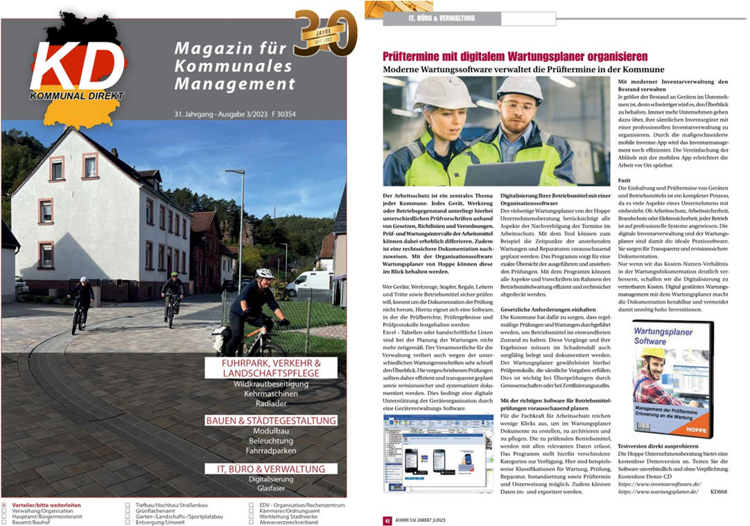 KOMMUNAL DIREKT/ 02/23 Moderne Wartungssoftware verwaltet die Pr�ftermine in der Kommune