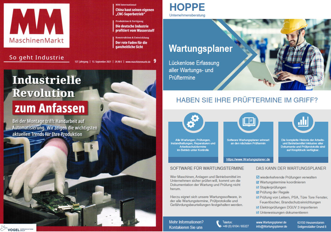 MM Maschinenmarkt Vogel Communication Group September/21 - L�ckenlose Erfassung aller Wartungstermine und Pr�ftermine