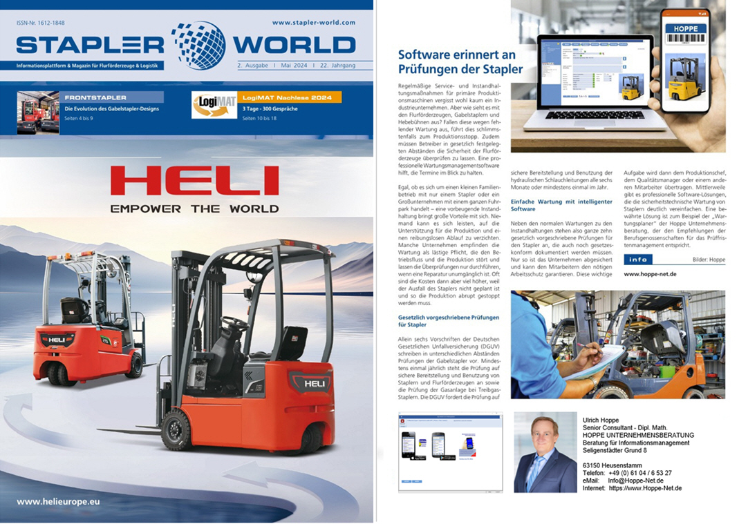 Staplerword Mai/24 - TechTex-Verlag. Software erinnert an Pr�fungen der Stapler