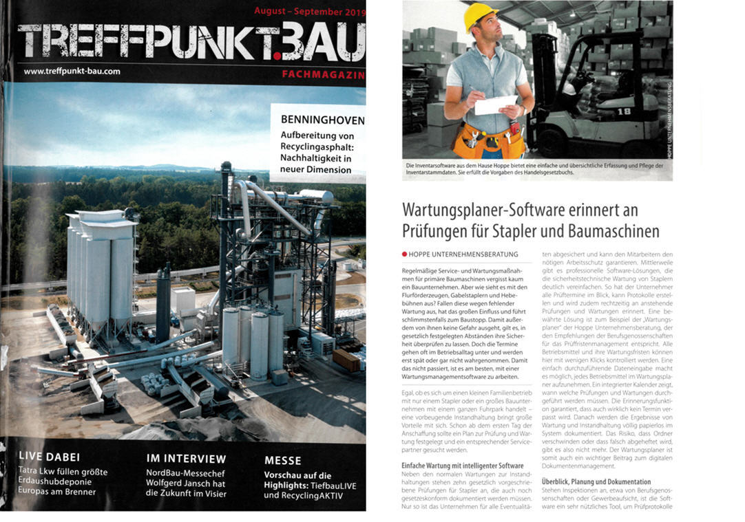 Treffpunkt Bau - Wartungsplaner Software erinnert an Pr�fungen f�r Stapler und Baumaschinen