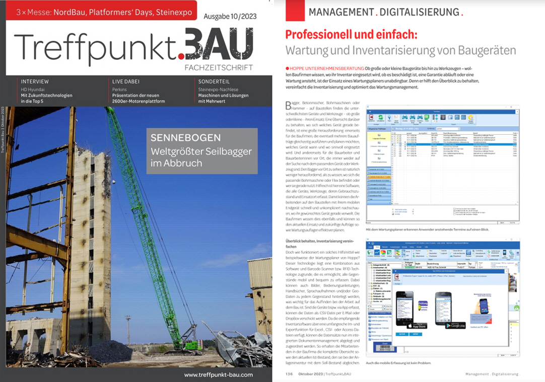 Treffpunkt Bau / 10-23 Professionell und einfach: Wartung und Inventarisierung von Bauger�ten