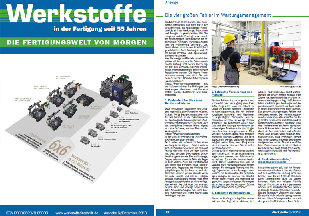 Werkstoffe Dez./18 Die vier gro�en Fehler im Wartungsmanagement