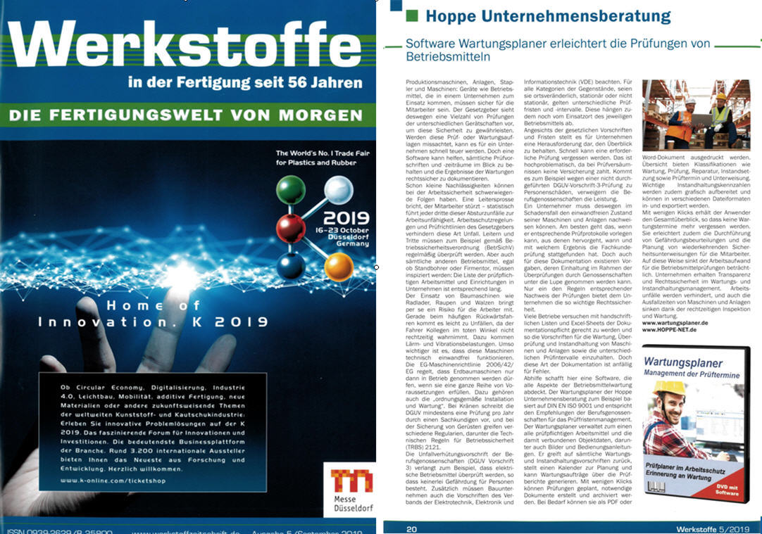 Werkstoffe Oktober/19 - Wartungsplaner erleichtert die Pr�fungen von Betriebsmitteln