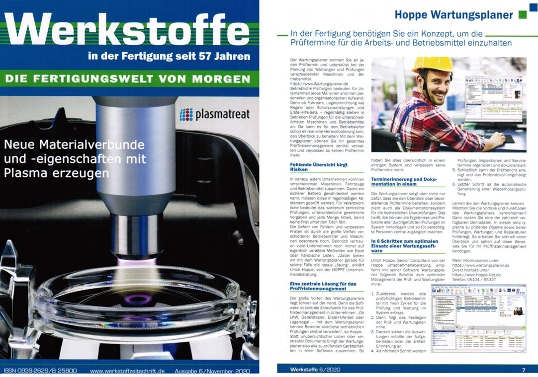 Werkstoffe in der Fertigung November/20 - Pr�ftermine f�r die Arbeits- und Betriebsmittel