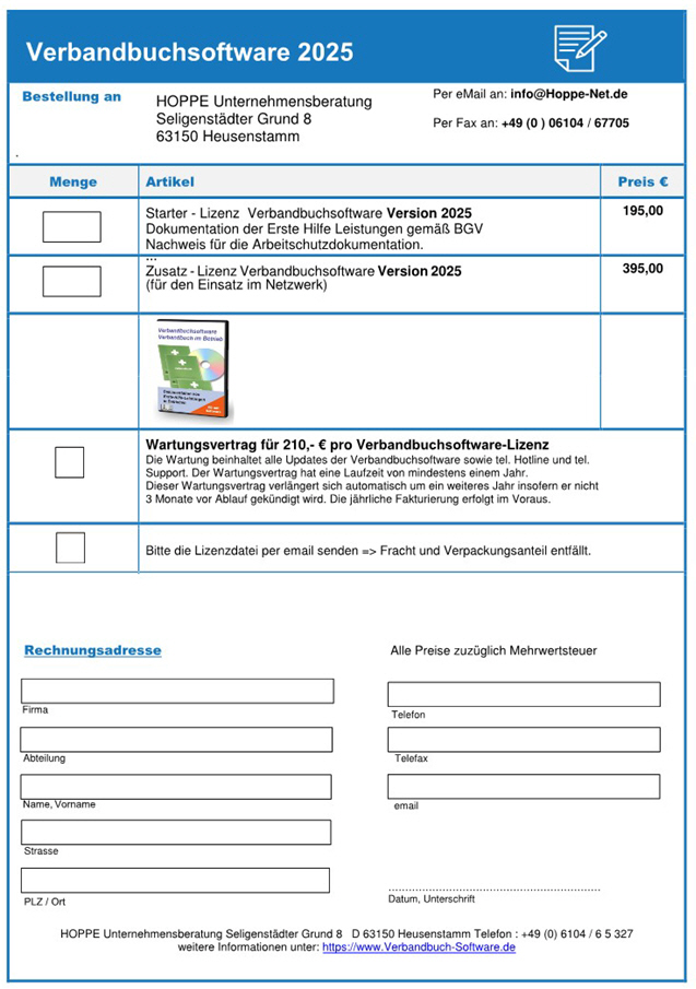 Verbandbücher zur Dokumentation von Unfällen