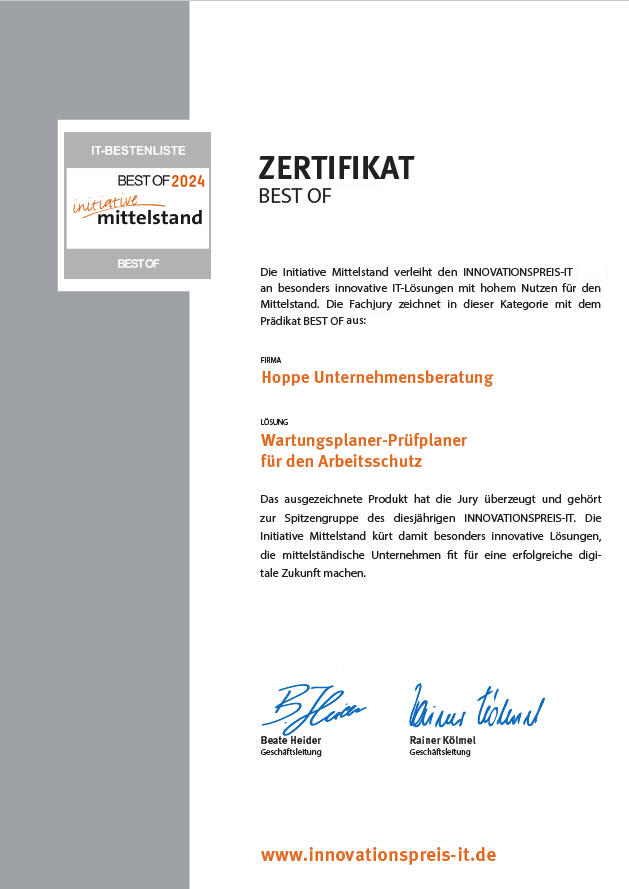 Innovationspreis Zertifikat