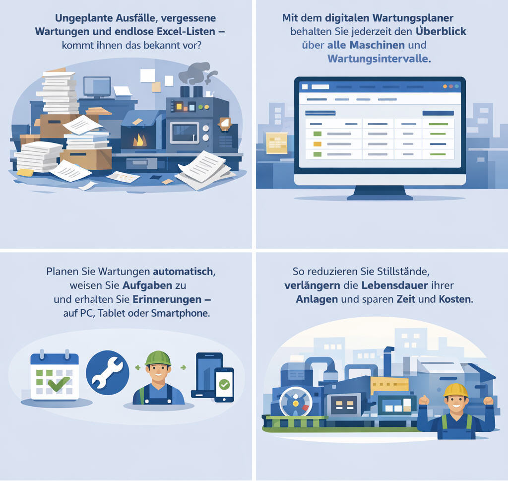 Wartungsplaner - Anlagenübersicht mit Wartungsterminen und Statusanzeige