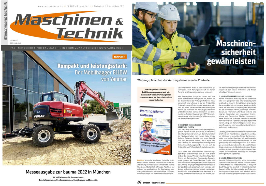 aschinen & Technik  Okt/22. Wartungsplaner hat die Wartungstermine unter Kontrolle